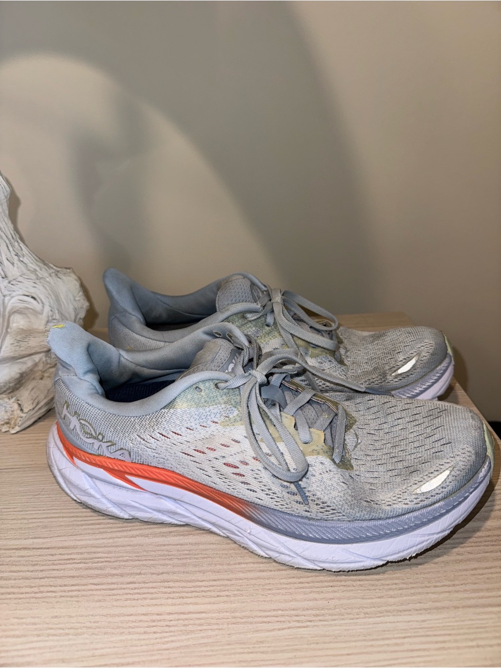 Hoka Women's Light Gray with Orange Accent Athletic Running Shoes